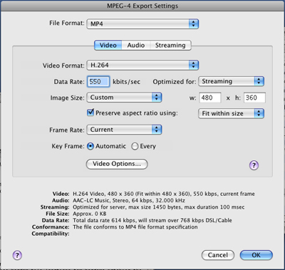 PcP Encodings - H.264 Server - Video Settings